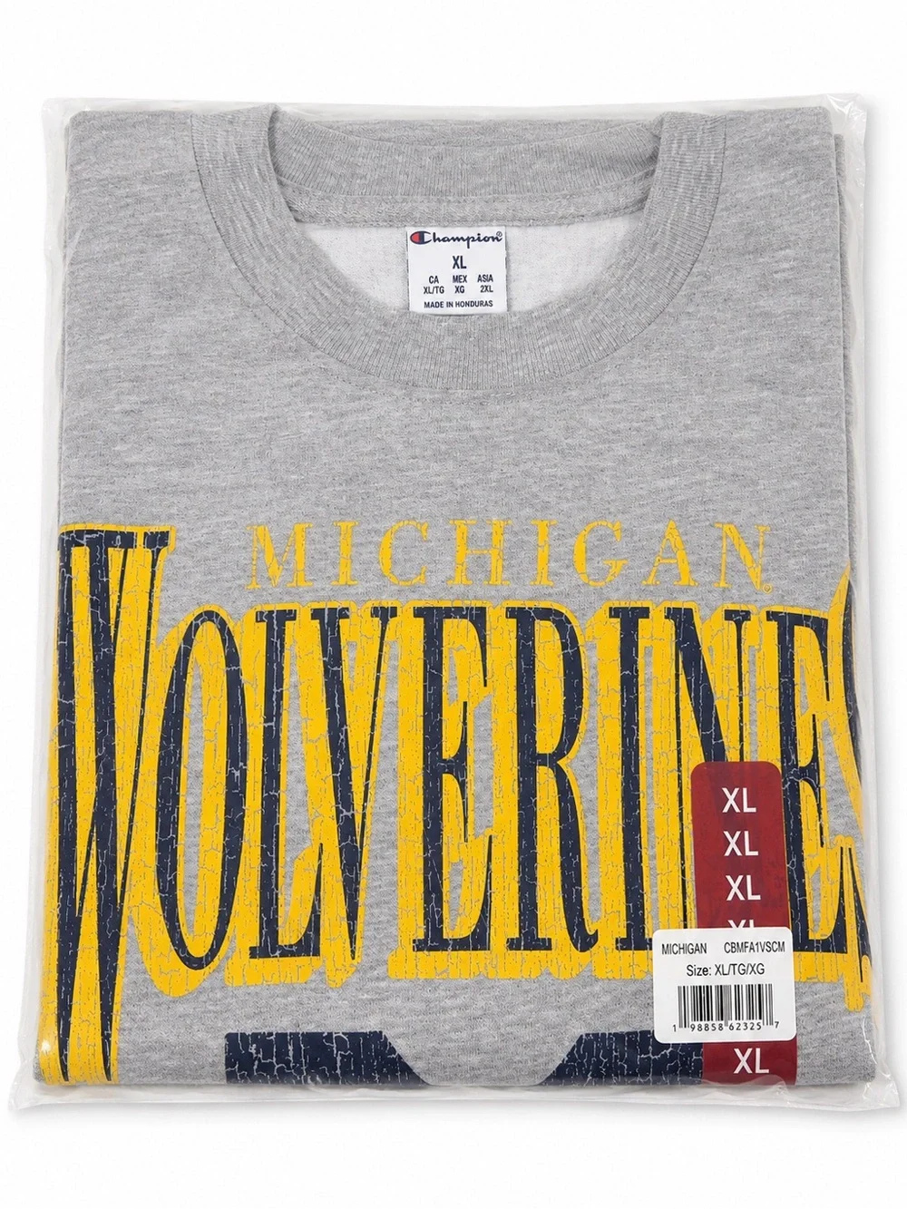 Champion Gray Crewneck Sweatshirt with Yellow & Navy Collegiate Print